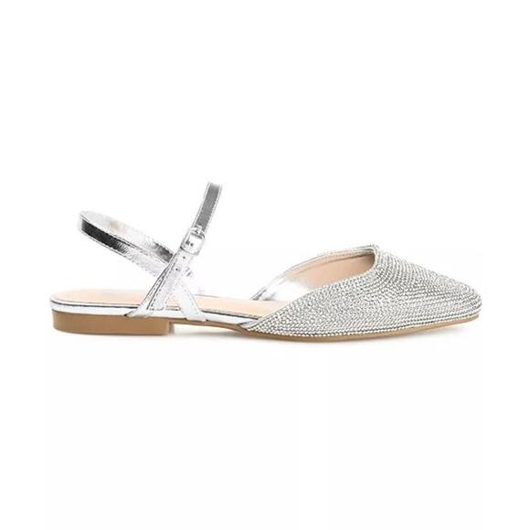 Journee Collection Nysha Square Toe Rhinestone Crystal Flats Size 6.5 Like New - Picture 3 of 16